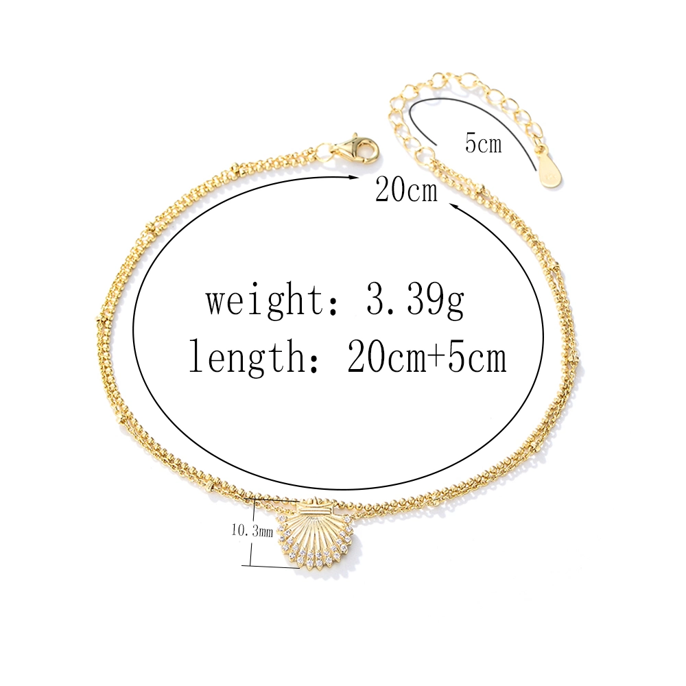 Summer Fashion Sunrise Gold Plated Layer Chain Seashell Charm Beach Anklet