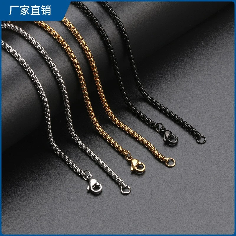 Europe and America All Match Men′ S Necklace Stainless Steel Hip Hop Style Square Pearl Necklace Accessories
