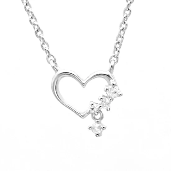 Kundenspezifische rhodinierte, glänzende, minimalistische Silberschmuck-Halskette mit CZ-Diamant und hübschem Schmuck mit Herzanhänger