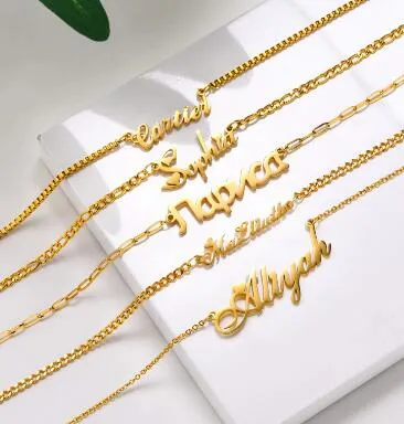 Edelstahl vergoldeter Schmuck, personalisierte Namensschild-Halskette mit individuellem Namen