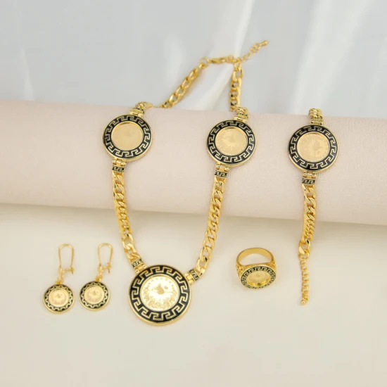 Heißer Verkauf Schmuck Halskette Ohrring Armband Ring Gold 4PCS Kostüm Schmuck Set Messing 18K Gold Münze Arabisch schmuck Set