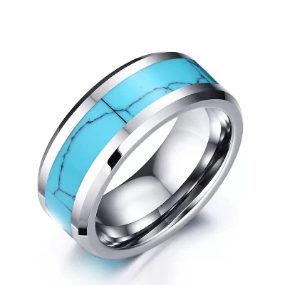 Handgefertigter türkisfarbener Ring aus chirurgischem Edelstahl. Unisex-Ringe im Angebot