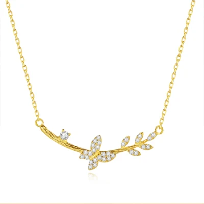 Zirkonschmuck Schmetterling Gold 925 Silber Halskette für Damen