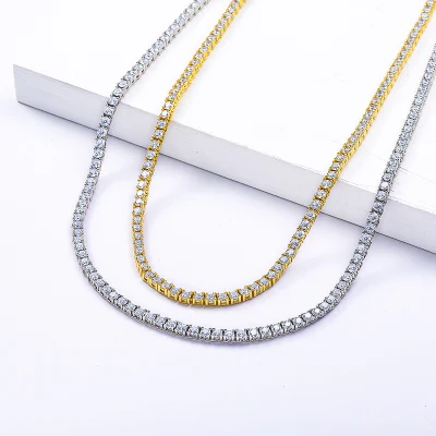 Kubischer Zirkon-Diamant-Tenniskettenschmuck, 925er-Sterlingsilber-Halskette für Damen und Herren